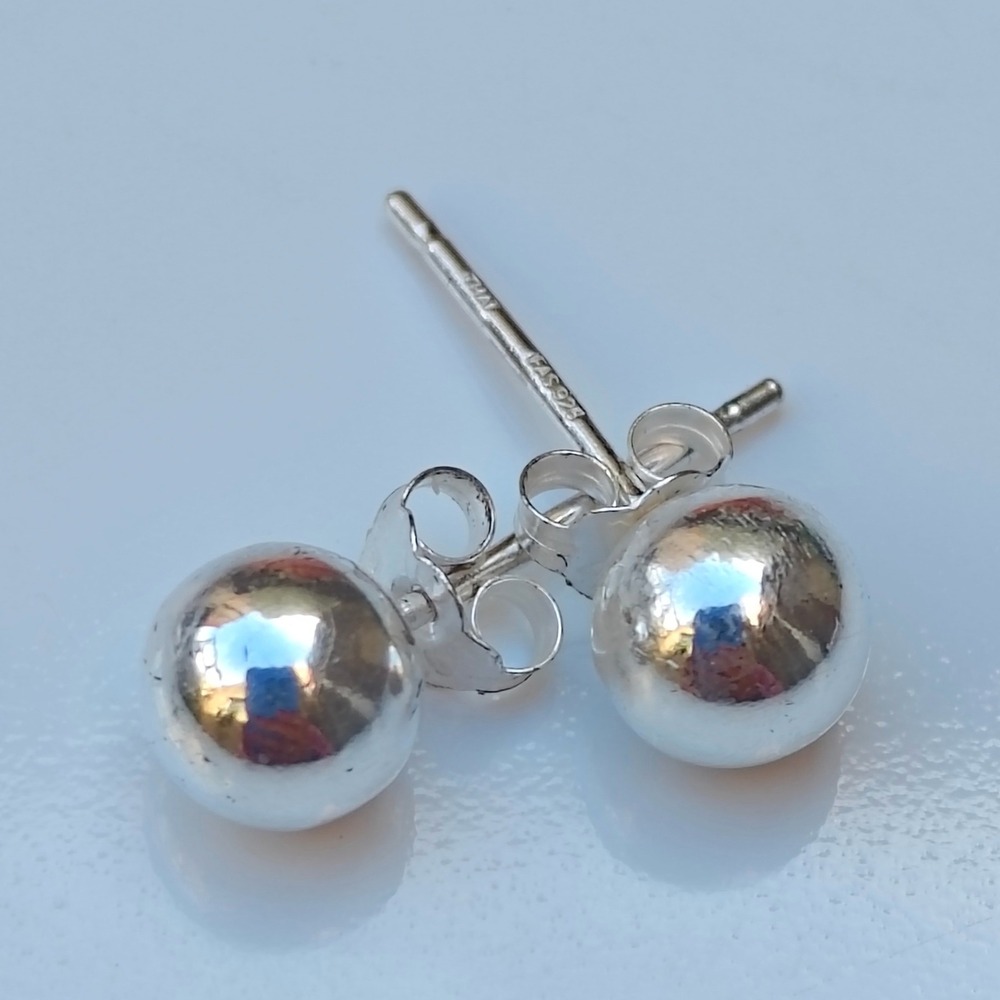 Ball Stud Earrings 5mm Silver Sterling 925 Round Minimalist Classic Metallic